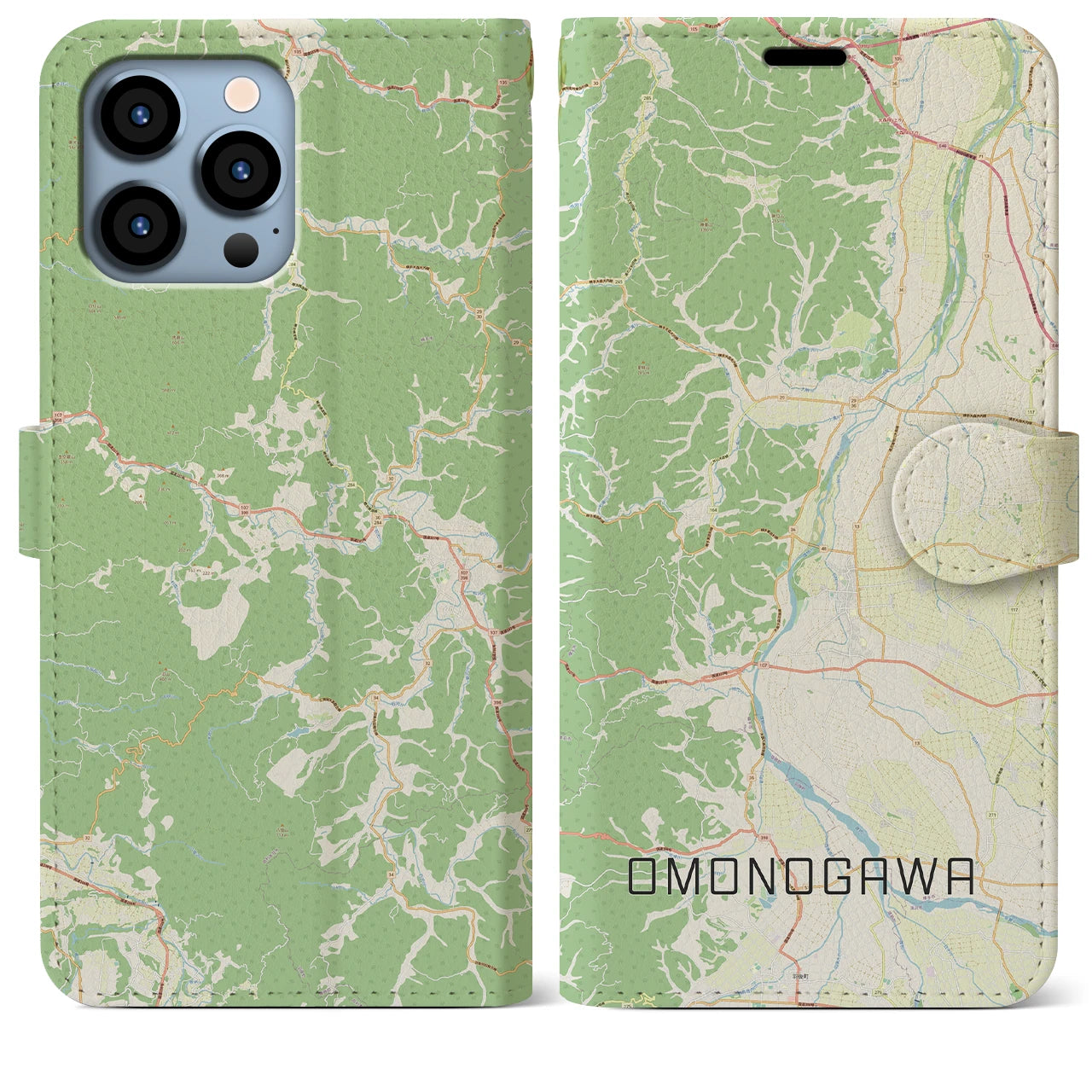 【雄物川(秋田県)】地図柄iPhoneケース(手帳タイプ)ナチュラル・iPhone 13 Pro Max 用