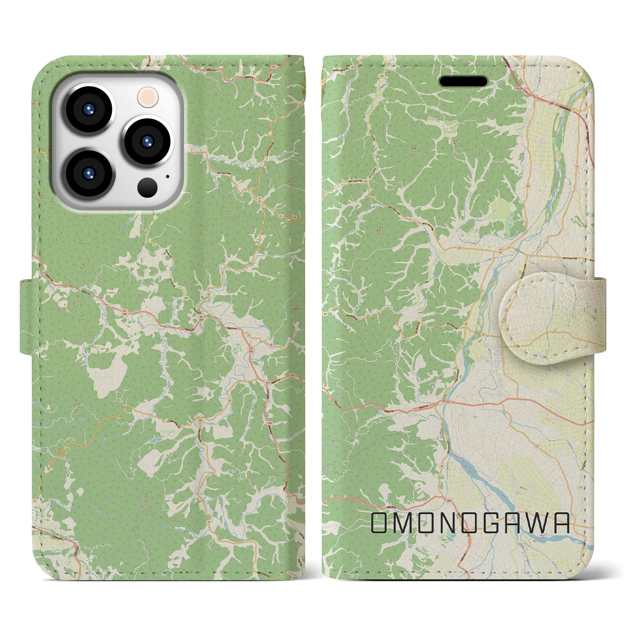 【雄物川(秋田県)】地図柄iPhoneケース(手帳タイプ)ナチュラル・iPhone 13 Pro 用