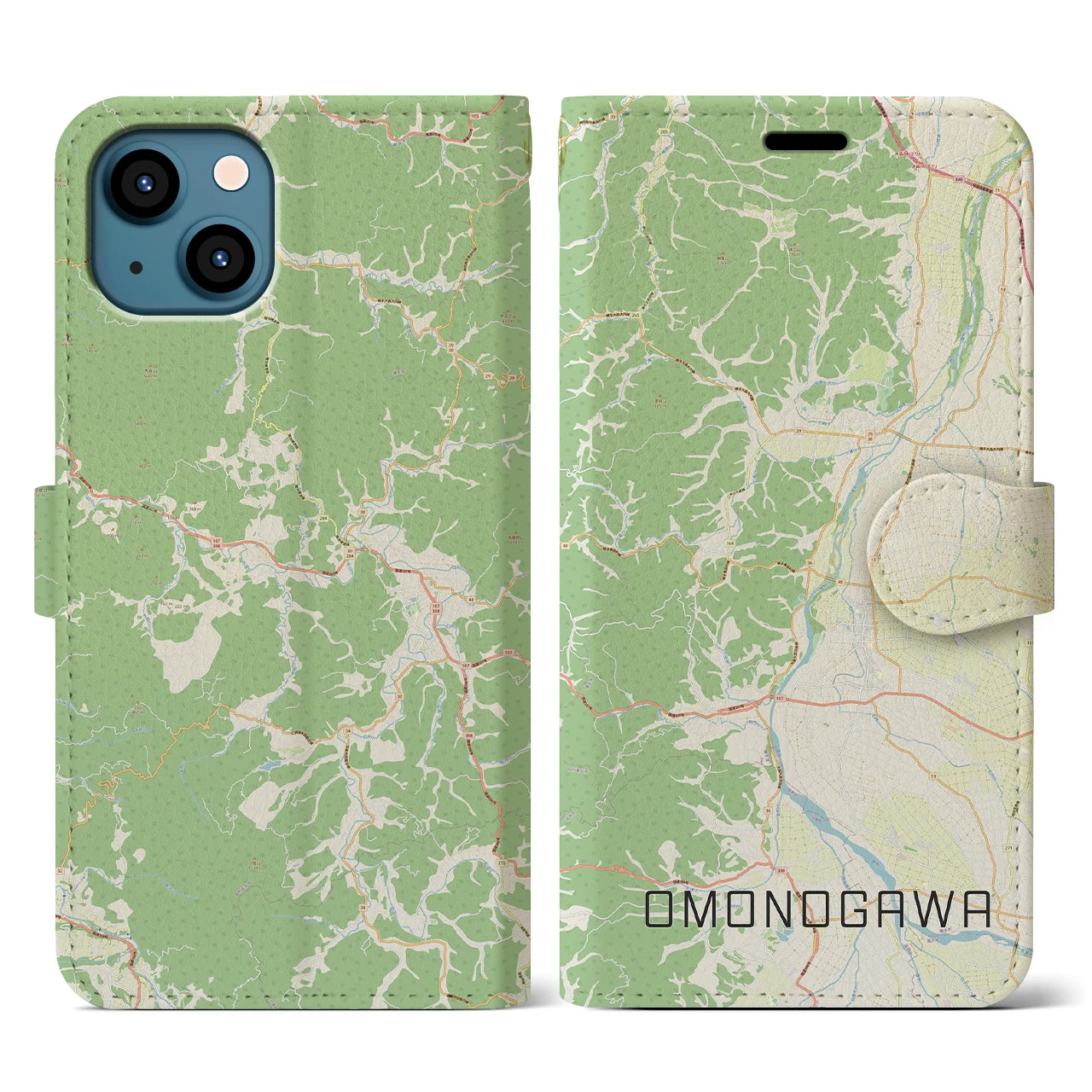 【雄物川(秋田県)】地図柄iPhoneケース(手帳タイプ)ナチュラル・iPhone 13 用