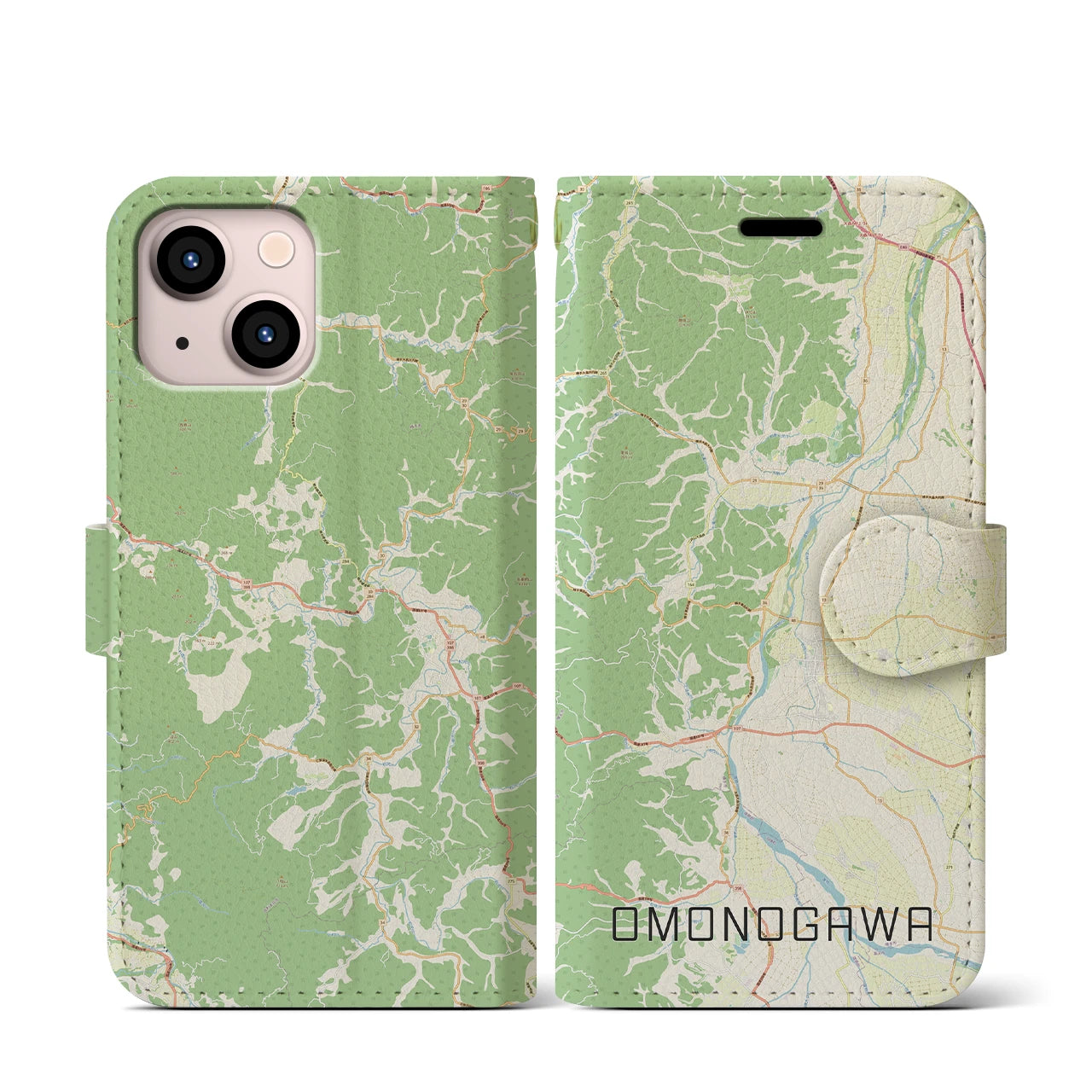 【雄物川(秋田県)】地図柄iPhoneケース(手帳タイプ)ナチュラル・iPhone 13 mini 用