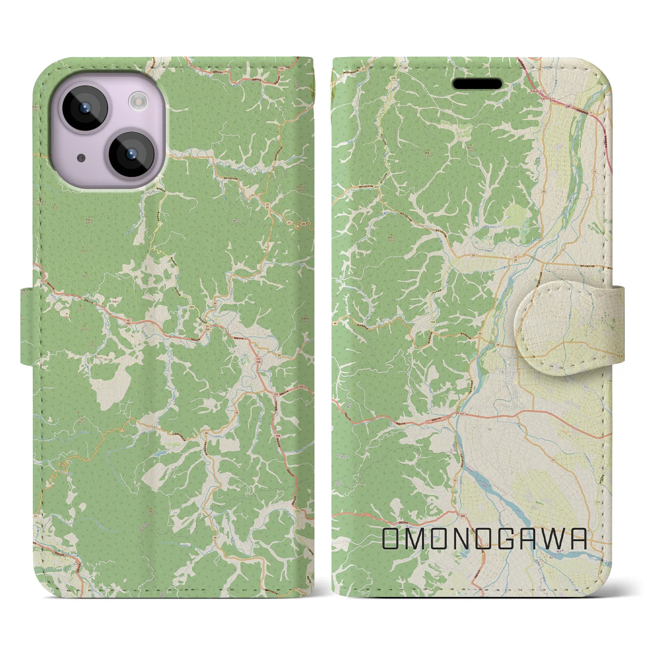 【雄物川(秋田県)】地図柄iPhoneケース(手帳タイプ)ナチュラル・iPhone 14 用