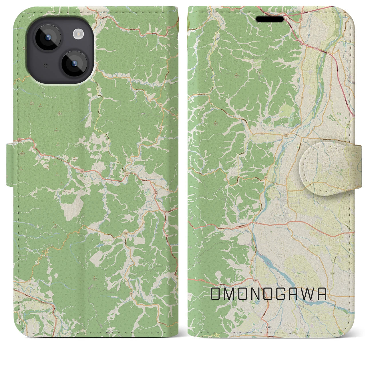 【雄物川(秋田県)】地図柄iPhoneケース(手帳タイプ)ナチュラル・iPhone 14 Plus 用