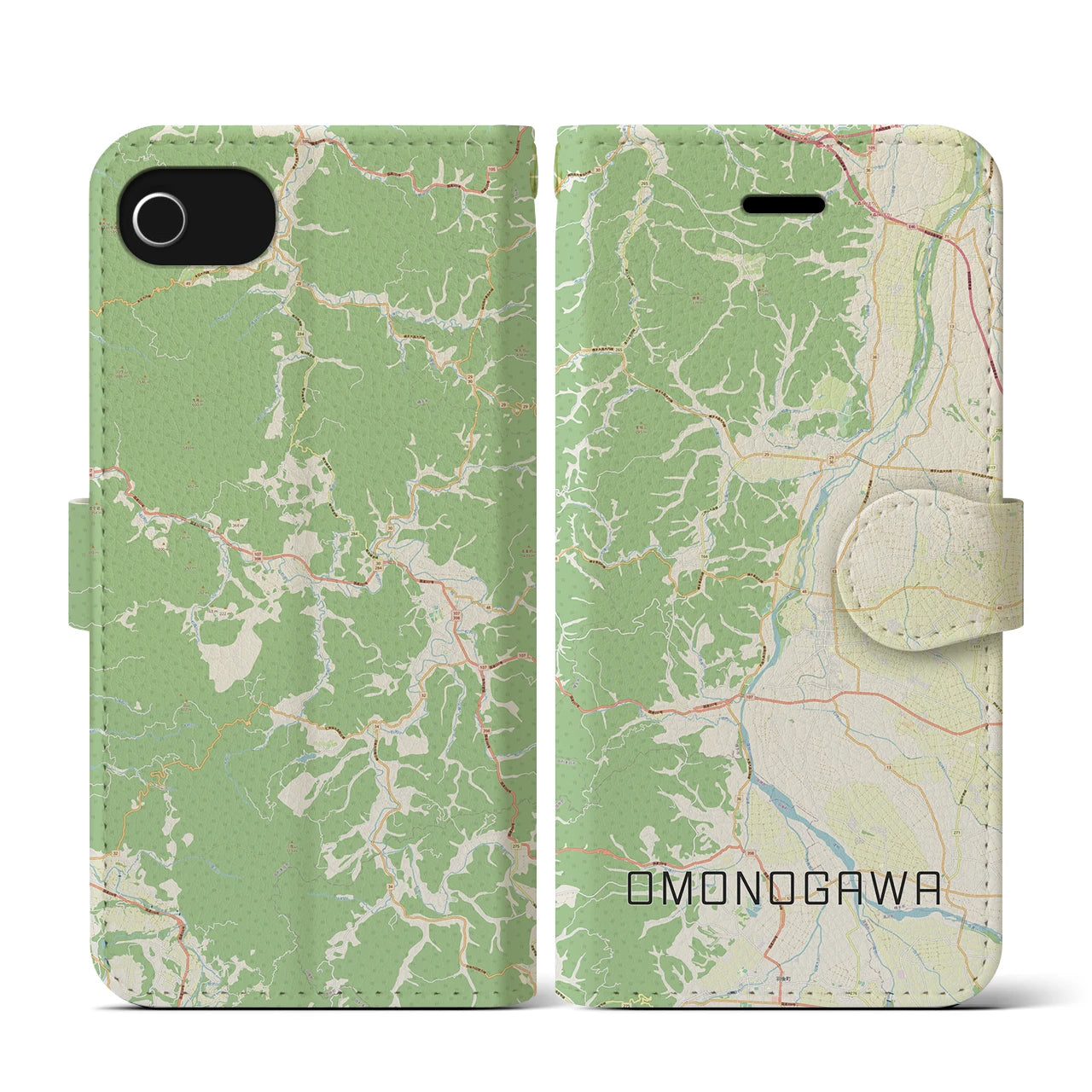 【雄物川(秋田県)】地図柄iPhoneケース(手帳タイプ)ナチュラル・iPhone SE(第3 / 第2世代) / 8 / 7 / 6s / 6 用