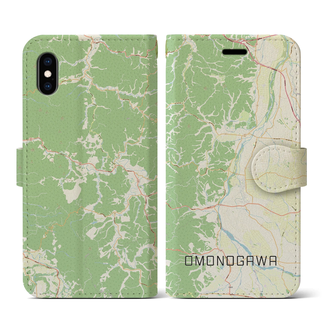 【雄物川(秋田県)】地図柄iPhoneケース(手帳タイプ)ナチュラル・iPhone XS / X 用