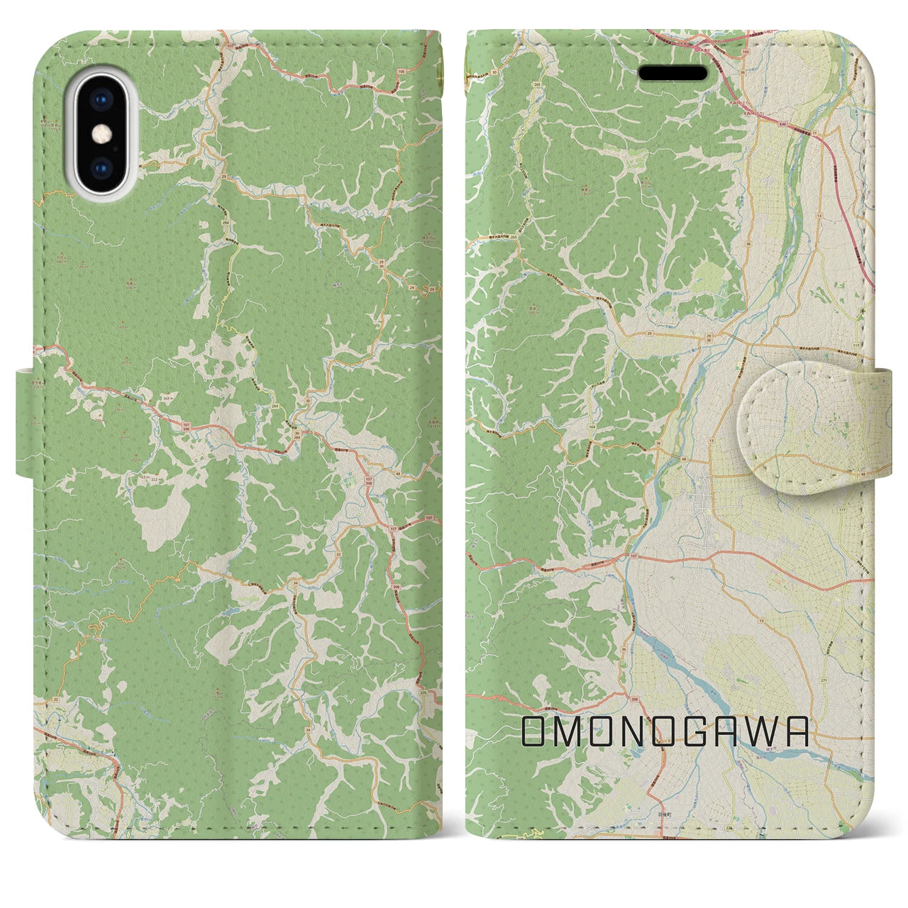 【雄物川(秋田県)】地図柄iPhoneケース(手帳タイプ)ナチュラル・iPhone XS Max 用