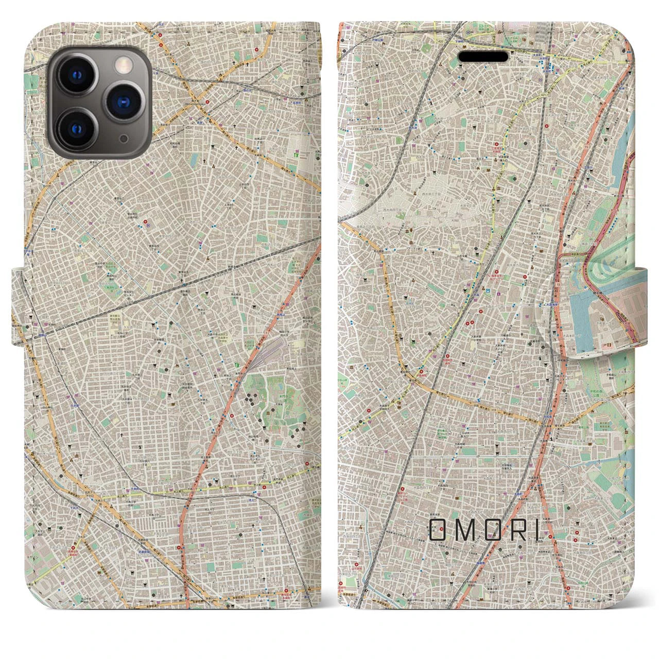 【大森(東京都)】地図柄iPhoneケース(手帳タイプ)ナチュラル・iPhone 11 Pro Max 用