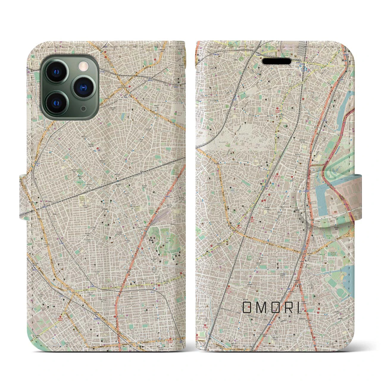 【大森(東京都)】地図柄iPhoneケース(手帳タイプ)ナチュラル・iPhone 11 Pro 用
