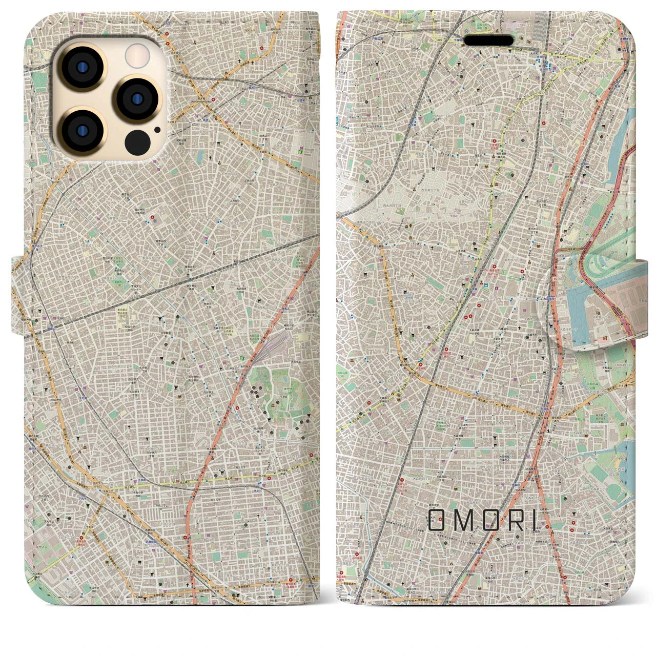 【大森(東京都)】地図柄iPhoneケース(手帳タイプ)ナチュラル・iPhone 12 Pro Max 用