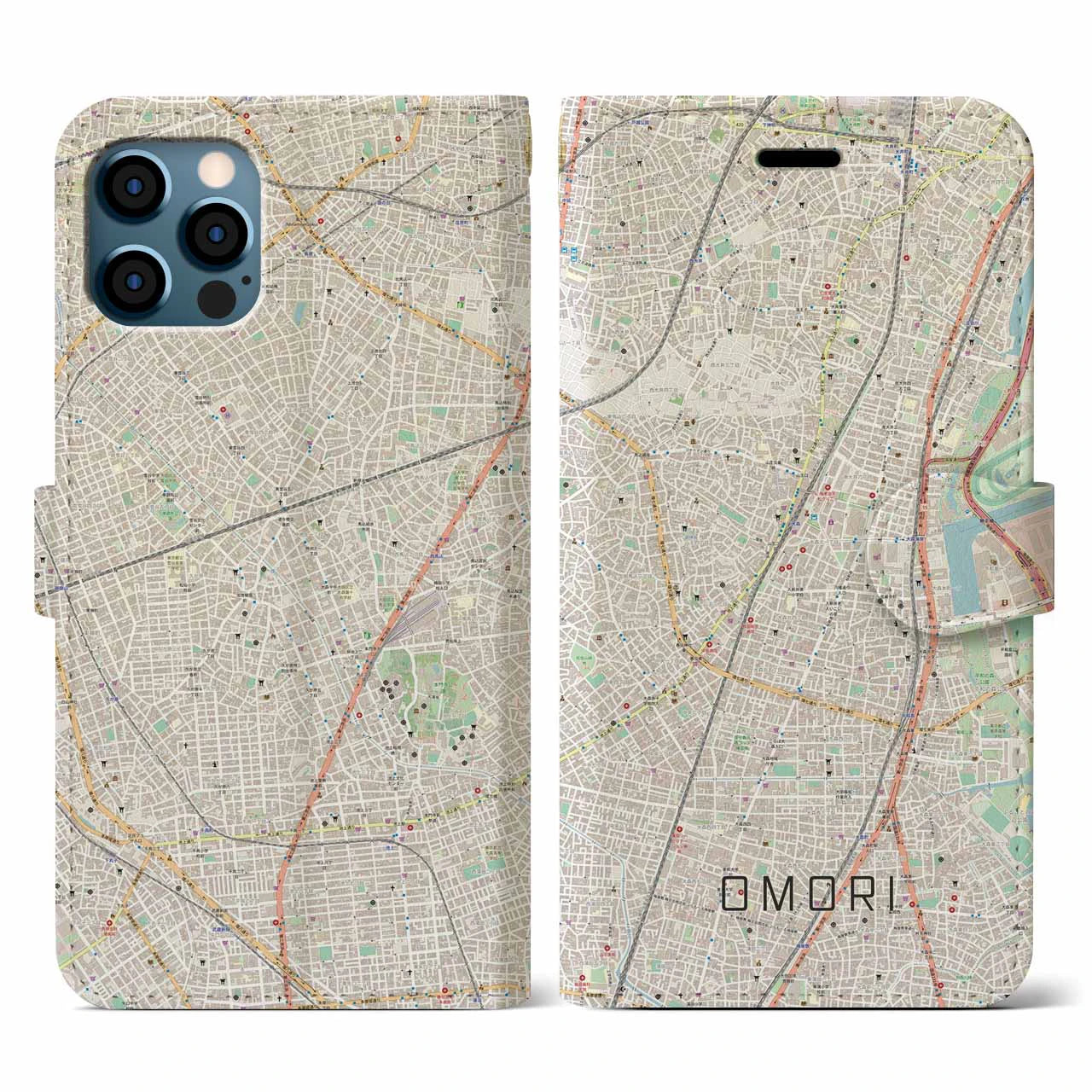 【大森(東京都)】地図柄iPhoneケース(手帳タイプ)ナチュラル・iPhone 12 / 12 Pro 用