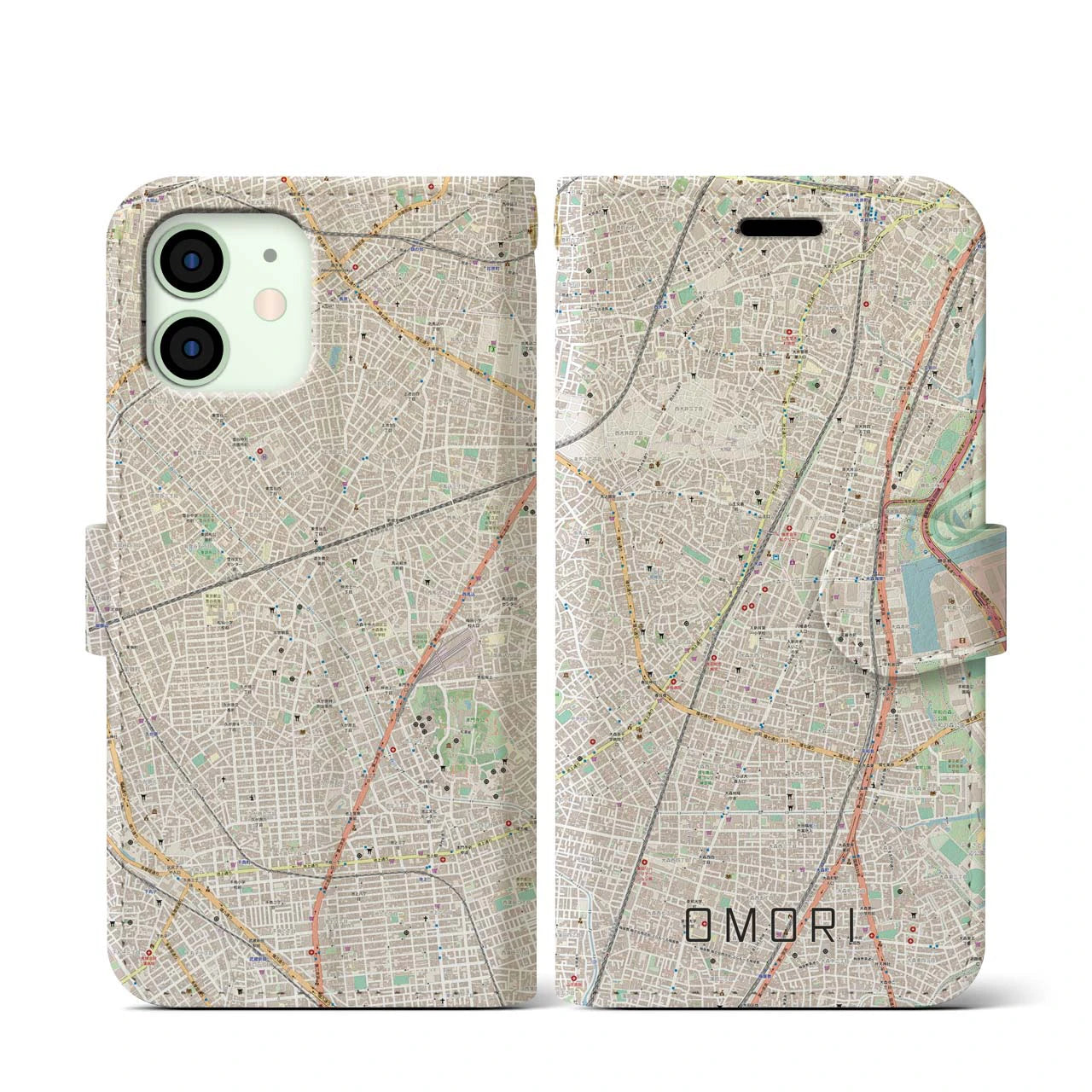 【大森(東京都)】地図柄iPhoneケース(手帳タイプ)ナチュラル・iPhone 12 mini 用