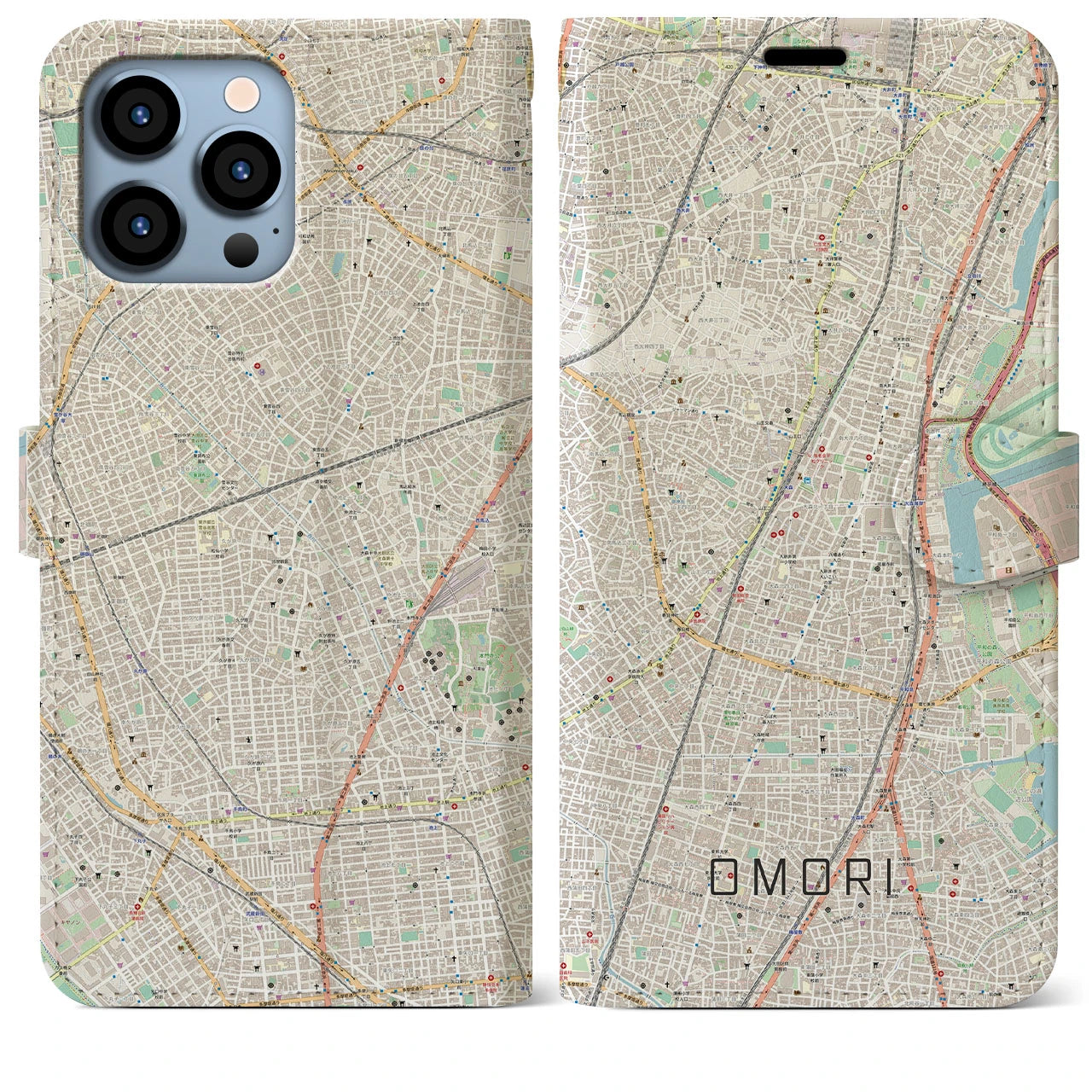 【大森(東京都)】地図柄iPhoneケース(手帳タイプ)ナチュラル・iPhone 13 Pro Max 用