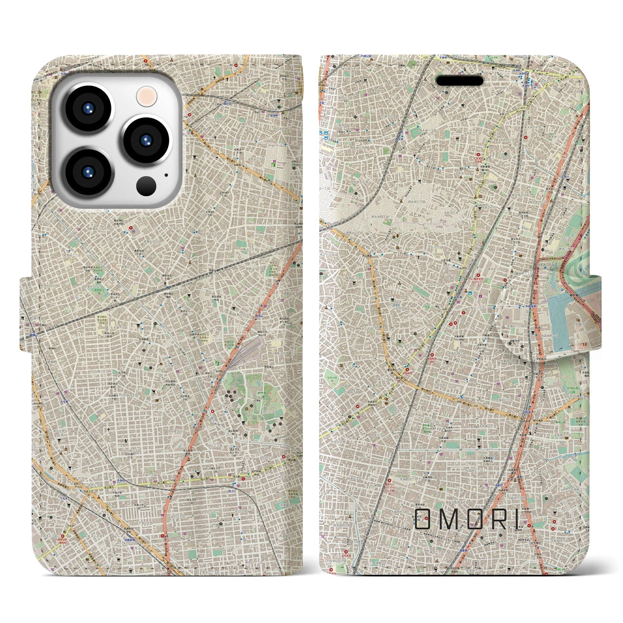 【大森(東京都)】地図柄iPhoneケース(手帳タイプ)ナチュラル・iPhone 13 Pro 用
