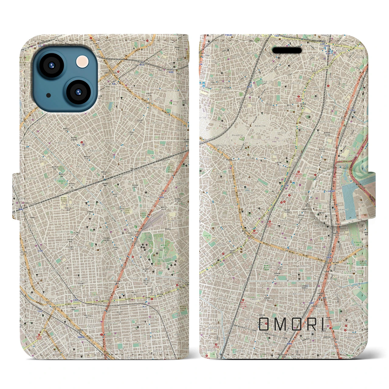 【大森(東京都)】地図柄iPhoneケース(手帳タイプ)ナチュラル・iPhone 13 用