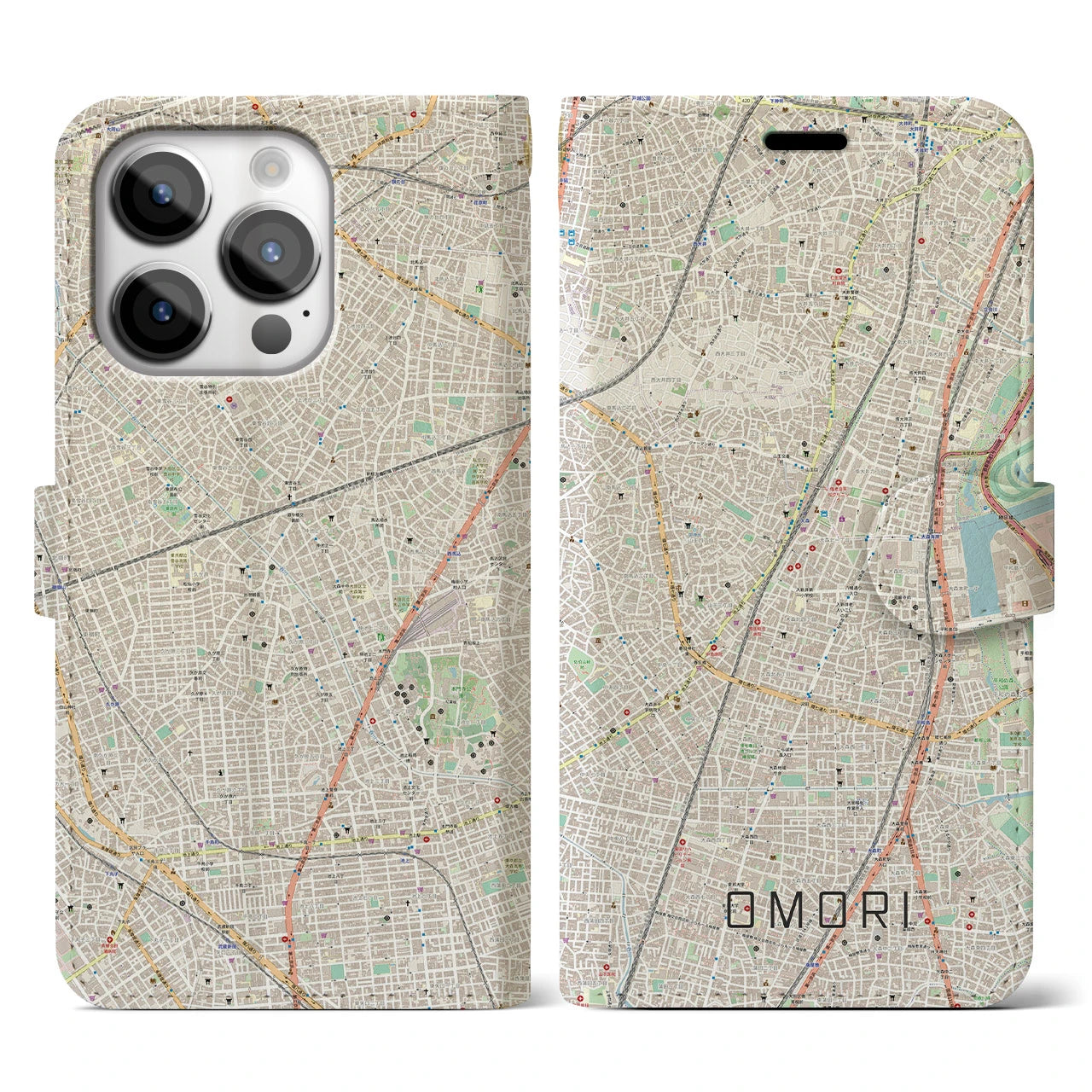 【大森(東京都)】地図柄iPhoneケース(手帳タイプ)ナチュラル・iPhone 14 Pro 用