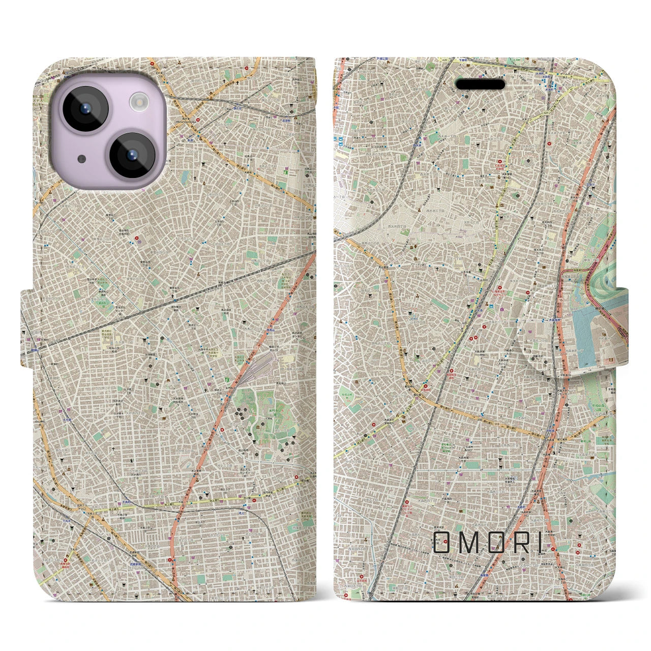 【大森(東京都)】地図柄iPhoneケース(手帳タイプ)ナチュラル・iPhone 14 用