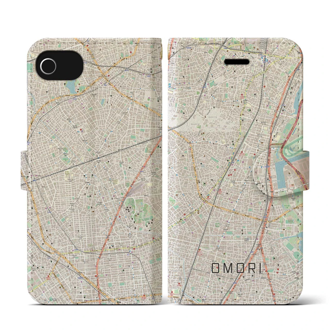 【大森(東京都)】地図柄iPhoneケース(手帳タイプ)ナチュラル・iPhone SE(第3 / 第2世代) / 8 / 7 / 6s / 6 用