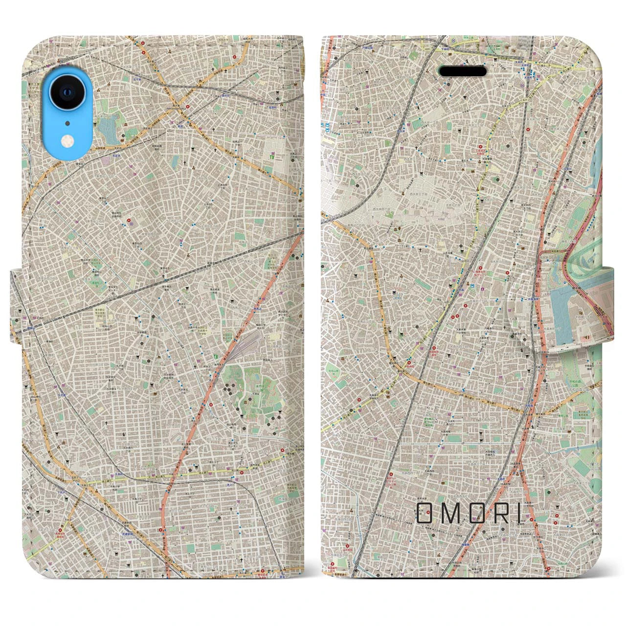 【大森(東京都)】地図柄iPhoneケース(手帳タイプ)ナチュラル・iPhone XR 用