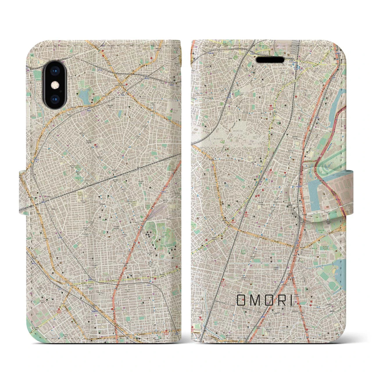 【大森(東京都)】地図柄iPhoneケース(手帳タイプ)ナチュラル・iPhone XS / X 用