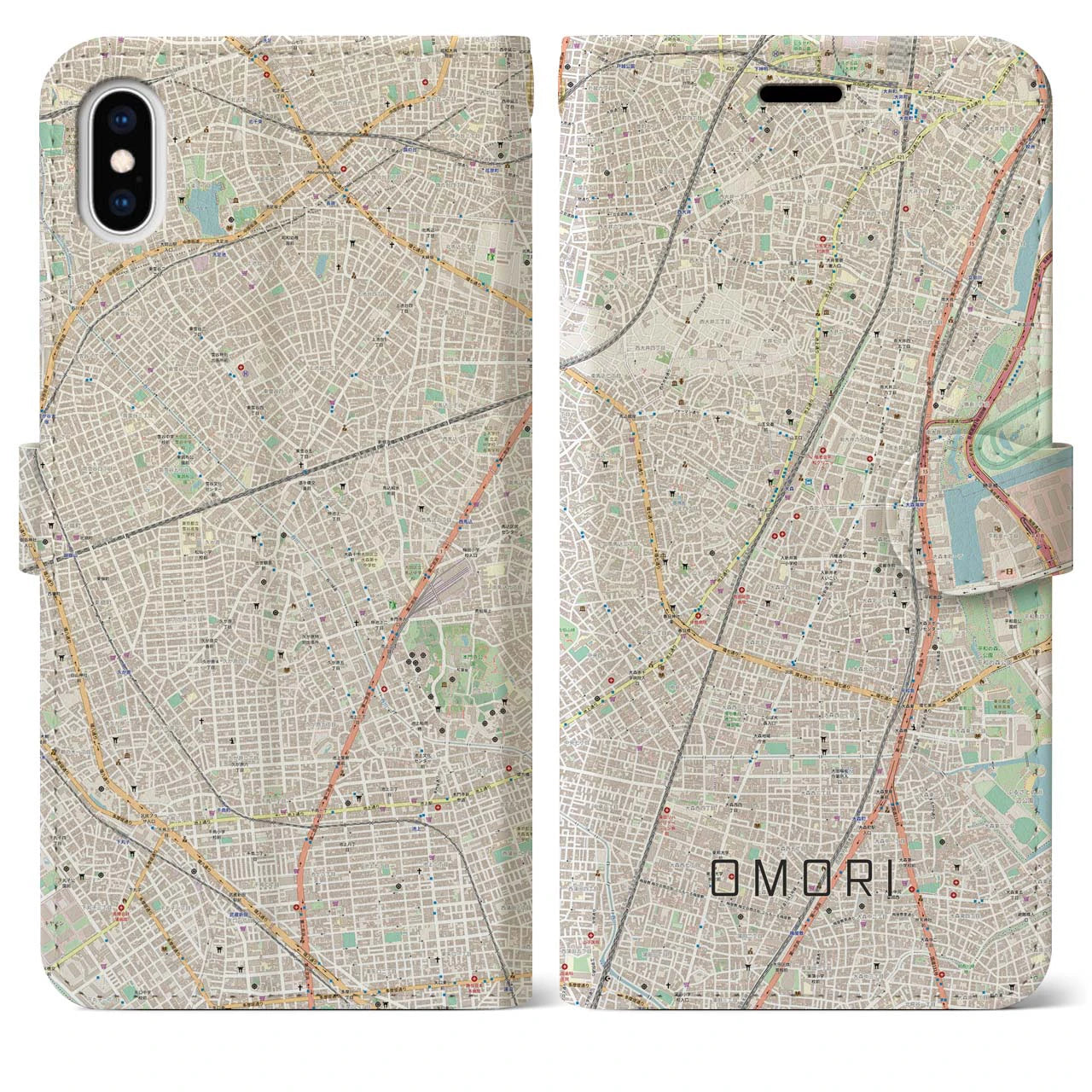 【大森(東京都)】地図柄iPhoneケース(手帳タイプ)ナチュラル・iPhone XS Max 用