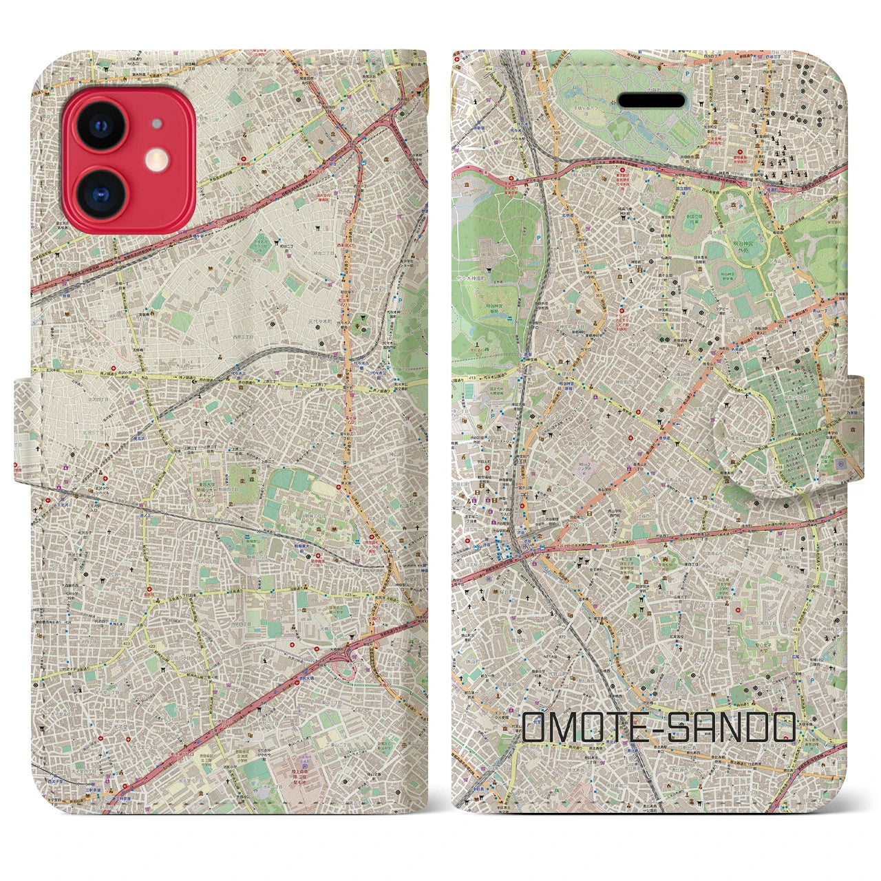 【表参道(東京都)】地図柄iPhoneケース(手帳タイプ)ナチュラル・iPhone 11 用
