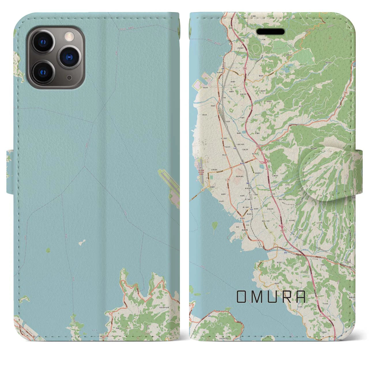 【大村(長崎県)】地図柄iPhoneケース(手帳タイプ)ナチュラル・iPhone 11 Pro Max 用
