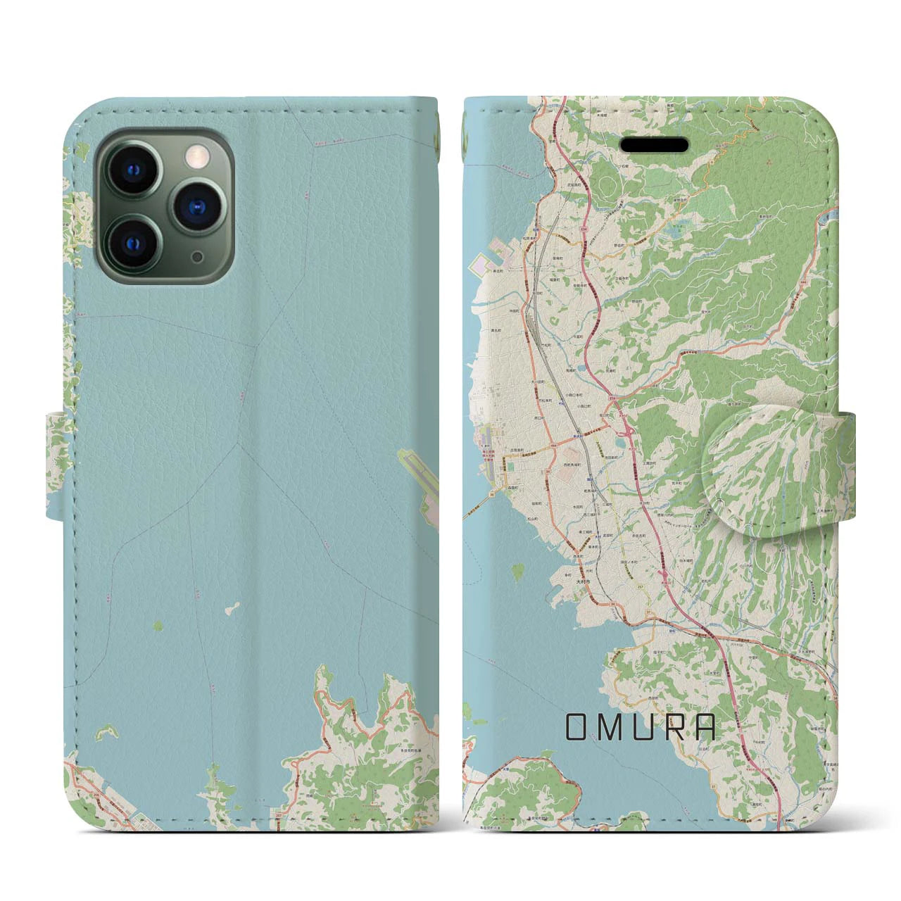 【大村(長崎県)】地図柄iPhoneケース(手帳タイプ)ナチュラル・iPhone 11 Pro 用