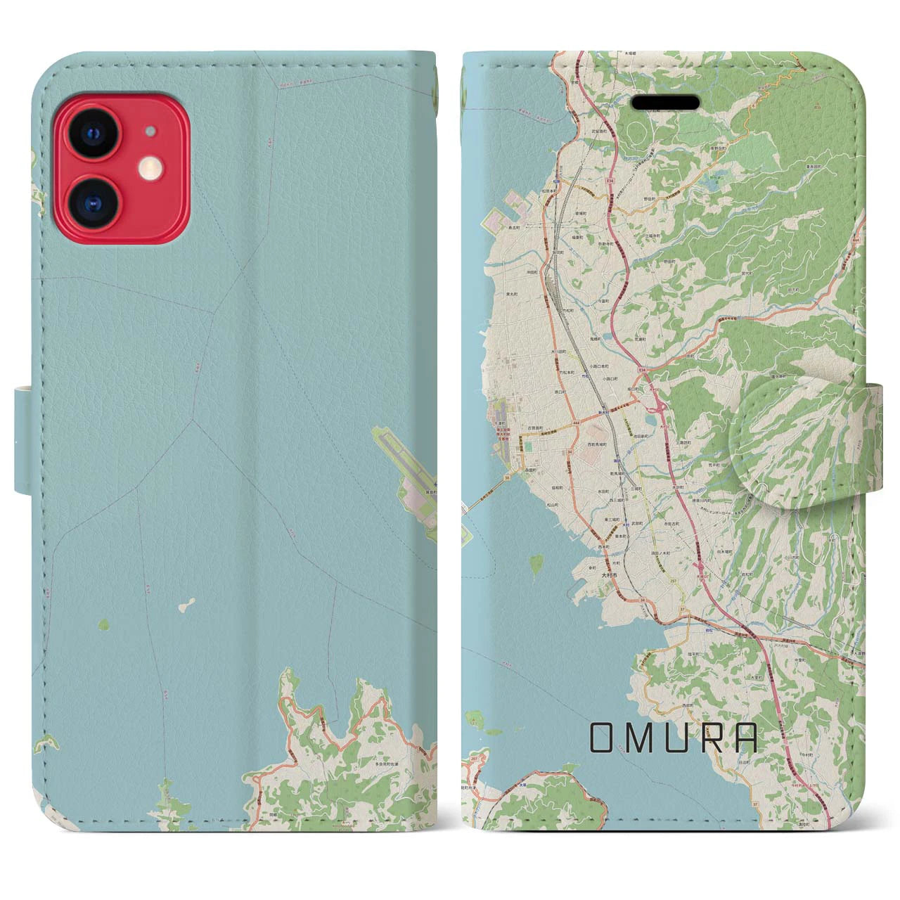 【大村(長崎県)】地図柄iPhoneケース(手帳タイプ)ナチュラル・iPhone 11 用