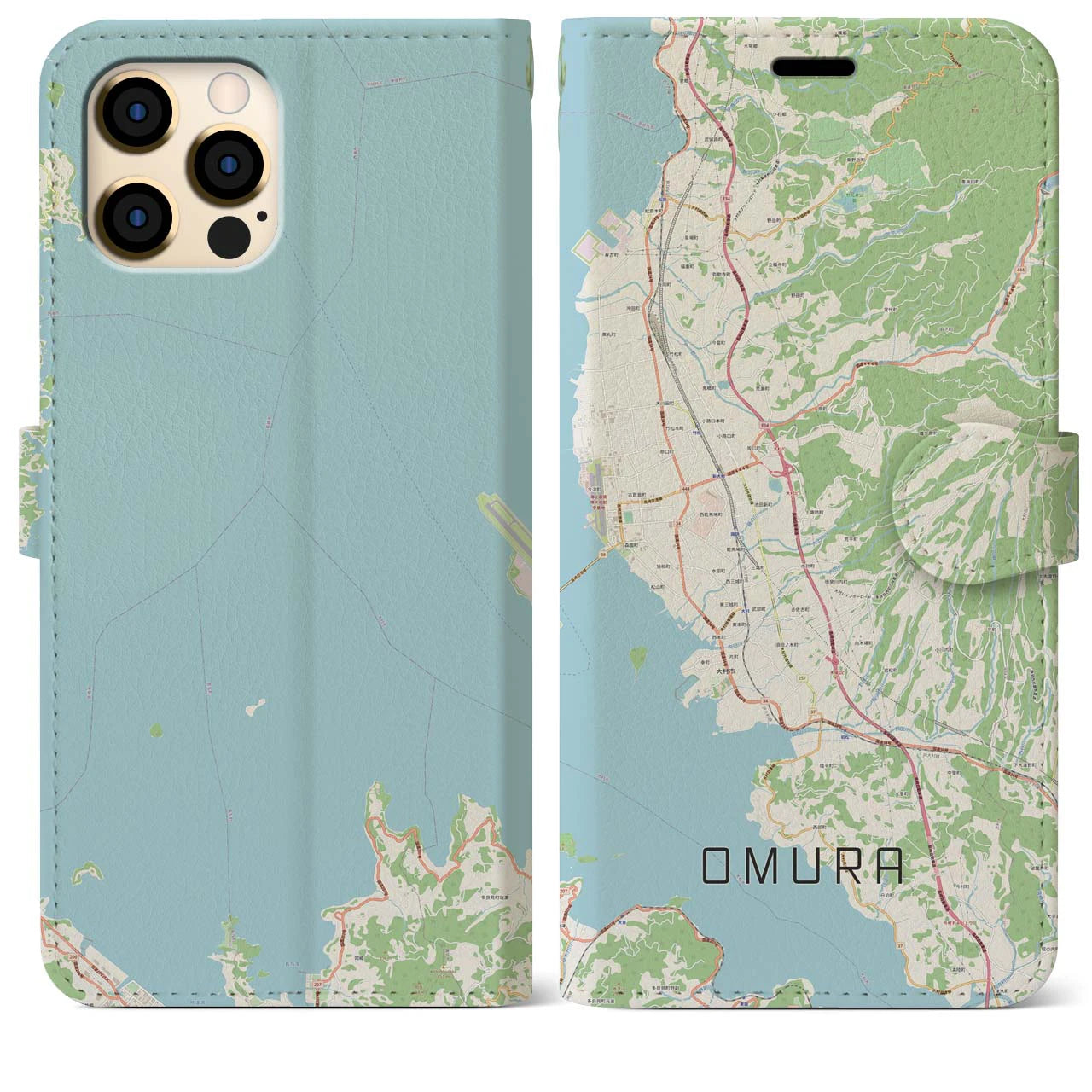 【大村(長崎県)】地図柄iPhoneケース(手帳タイプ)ナチュラル・iPhone 12 Pro Max 用