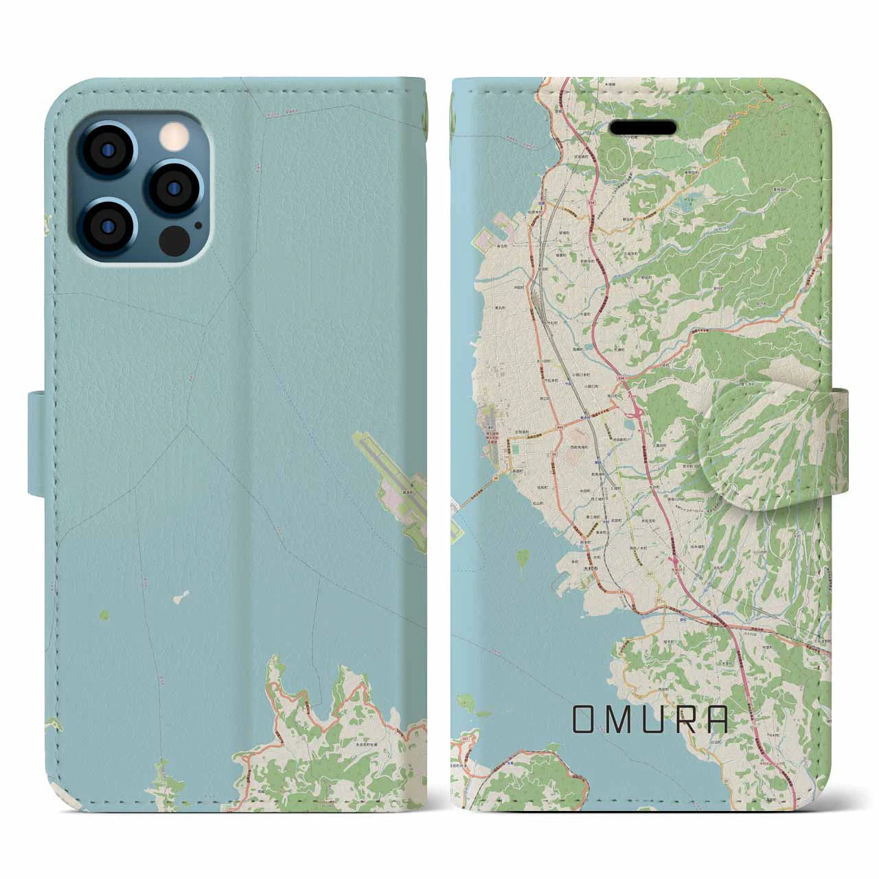 【大村(長崎県)】地図柄iPhoneケース(手帳タイプ)ナチュラル・iPhone 12 / 12 Pro 用