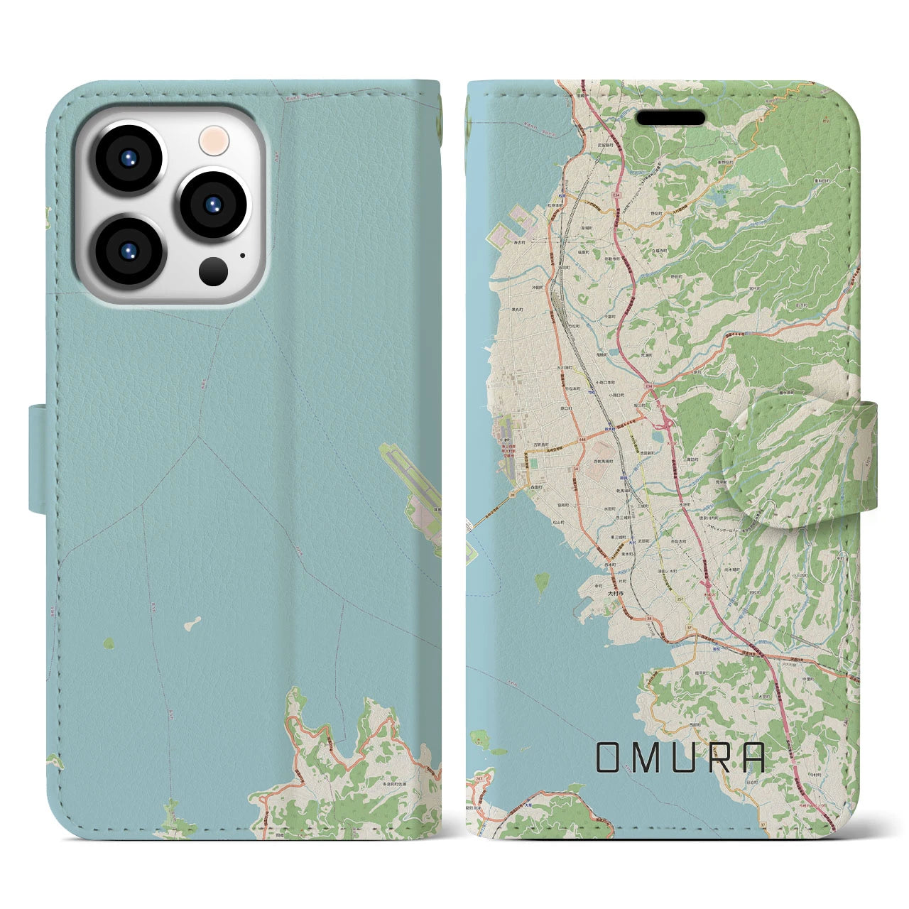 【大村(長崎県)】地図柄iPhoneケース(手帳タイプ)ナチュラル・iPhone 13 Pro 用