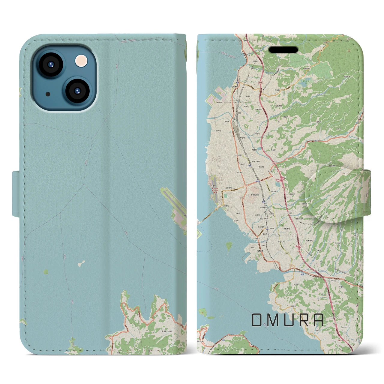 【大村(長崎県)】地図柄iPhoneケース(手帳タイプ)ナチュラル・iPhone 13 用