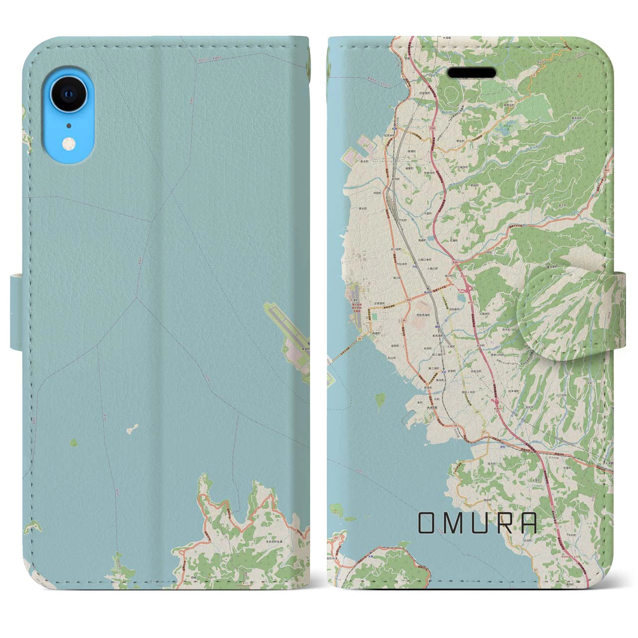 【大村(長崎県)】地図柄iPhoneケース(手帳タイプ)ナチュラル・iPhone XR 用