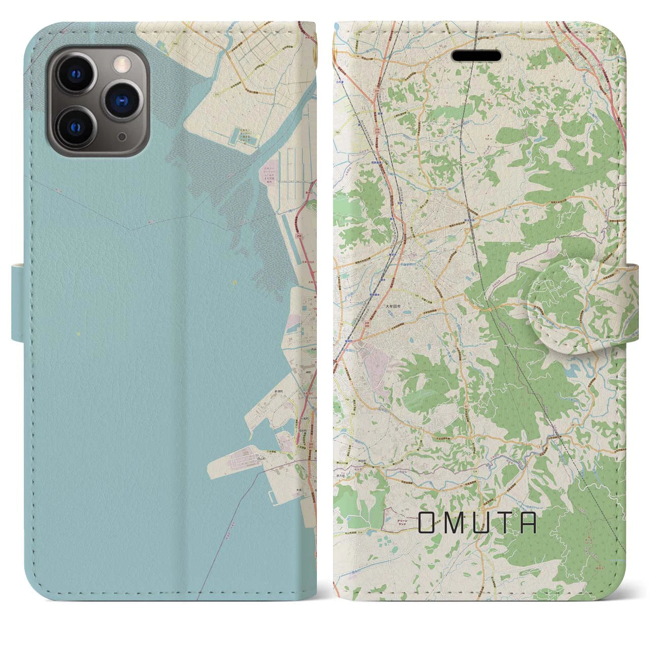 【大牟田(福岡県)】地図柄iPhoneケース(手帳タイプ)ナチュラル・iPhone 11 Pro Max 用