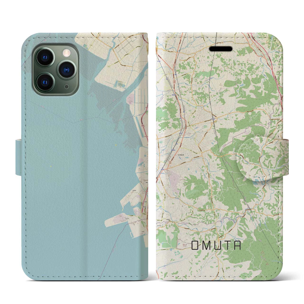 【大牟田(福岡県)】地図柄iPhoneケース(手帳タイプ)ナチュラル・iPhone 11 Pro 用