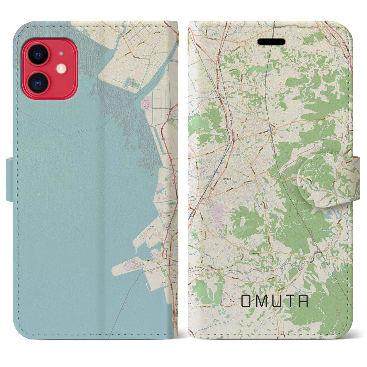 【大牟田(福岡県)】地図柄iPhoneケース(手帳タイプ)ナチュラル・iPhone 11 用