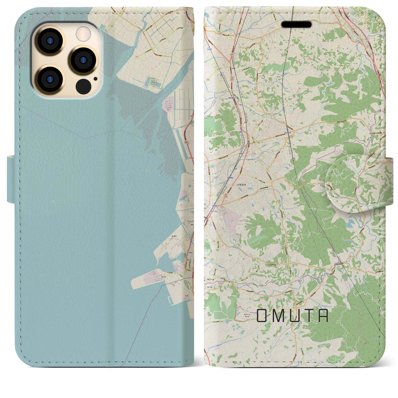 【大牟田(福岡県)】地図柄iPhoneケース(手帳タイプ)ナチュラル・iPhone 12 Pro Max 用