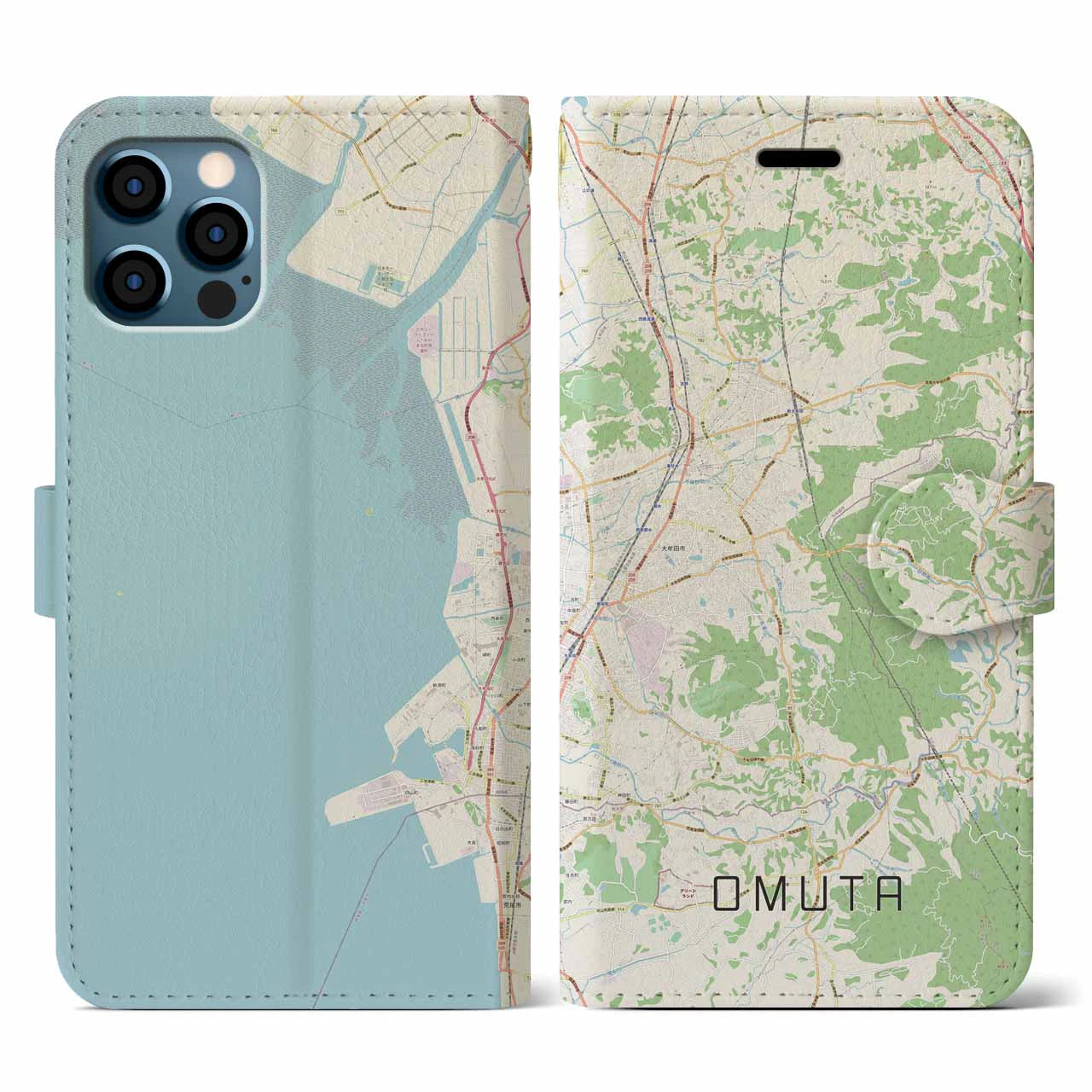 【大牟田(福岡県)】地図柄iPhoneケース(手帳タイプ)ナチュラル・iPhone 12 / 12 Pro 用