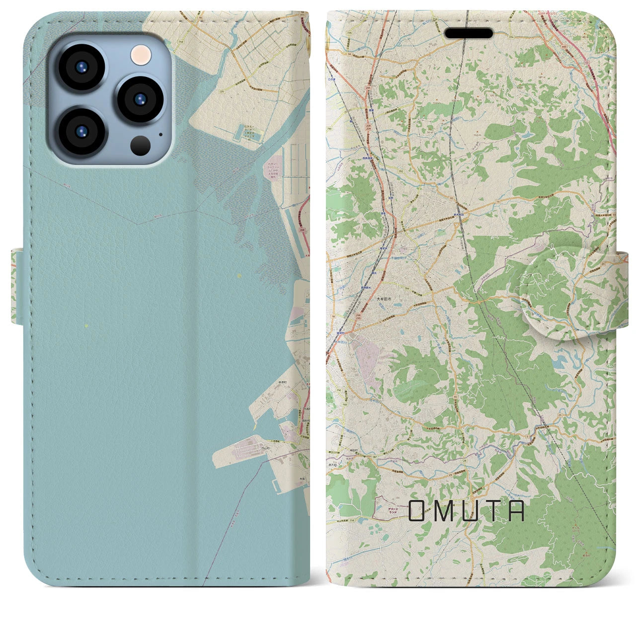 【大牟田(福岡県)】地図柄iPhoneケース(手帳タイプ)ナチュラル・iPhone 13 Pro Max 用