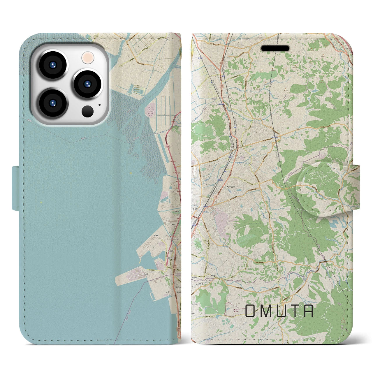 【大牟田(福岡県)】地図柄iPhoneケース(手帳タイプ)ナチュラル・iPhone 13 Pro 用