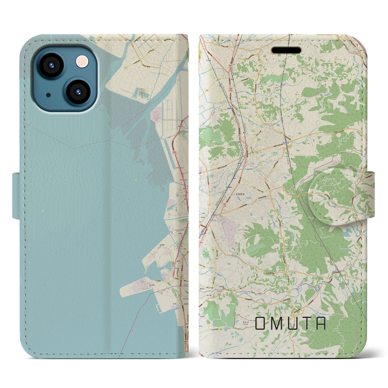 【大牟田(福岡県)】地図柄iPhoneケース(手帳タイプ)ナチュラル・iPhone 13 用