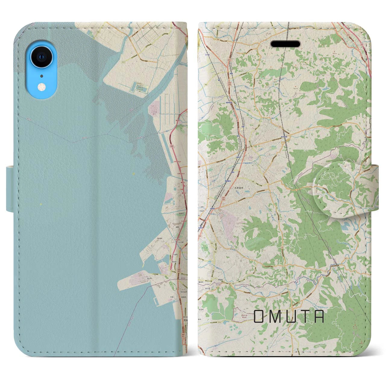 【大牟田(福岡県)】地図柄iPhoneケース(手帳タイプ)ナチュラル・iPhone XR 用