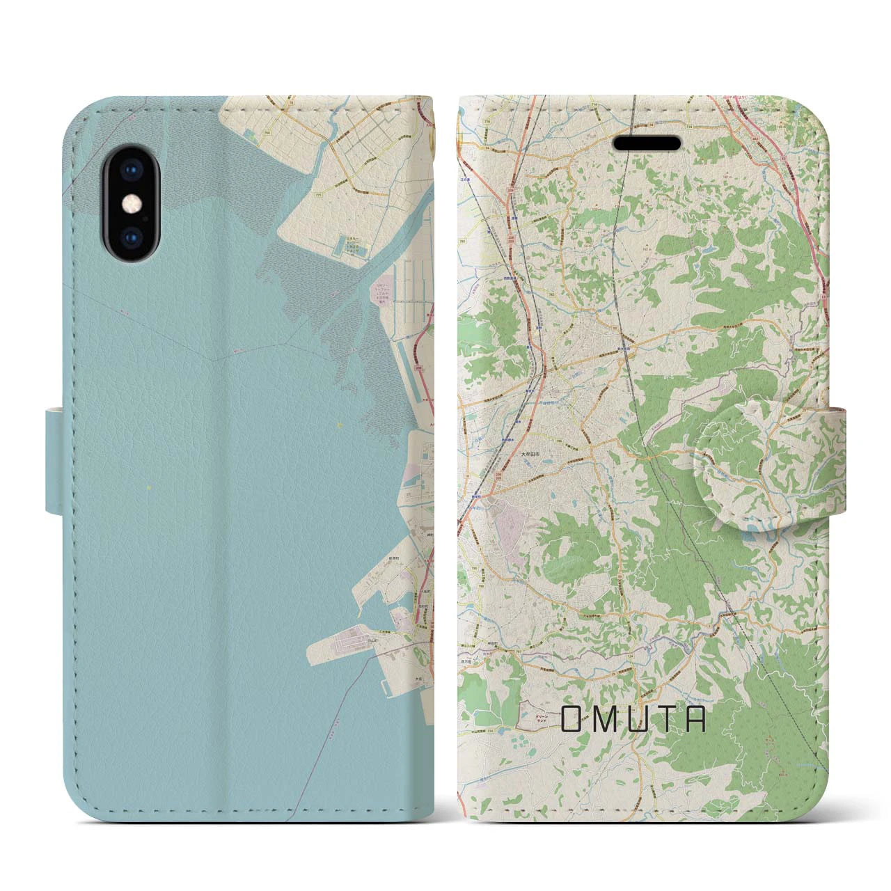 【大牟田(福岡県)】地図柄iPhoneケース(手帳タイプ)ナチュラル・iPhone XS / X 用