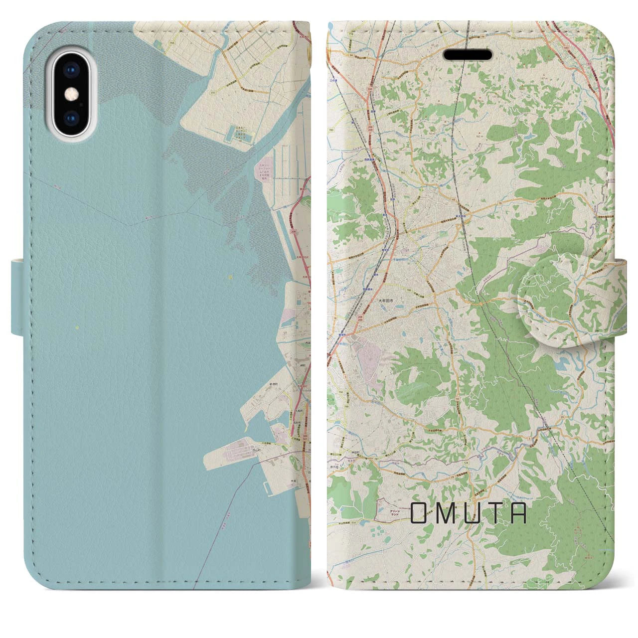 【大牟田(福岡県)】地図柄iPhoneケース(手帳タイプ)ナチュラル・iPhone XS Max 用