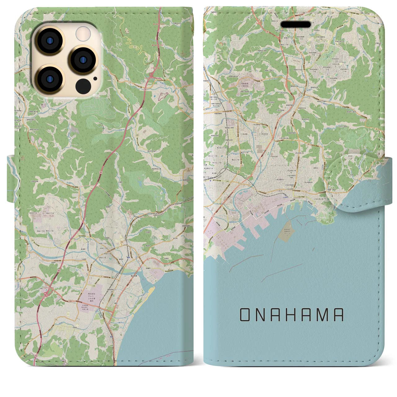 【小名浜(福島県)】地図柄iPhoneケース(手帳タイプ)ナチュラル・iPhone 12 Pro Max 用