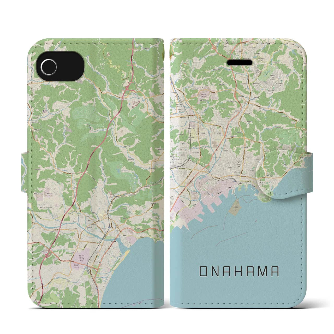【小名浜(福島県)】地図柄iPhoneケース(手帳タイプ)ナチュラル・iPhone SE(第3 / 第2世代) / 8 / 7 / 6s / 6 用