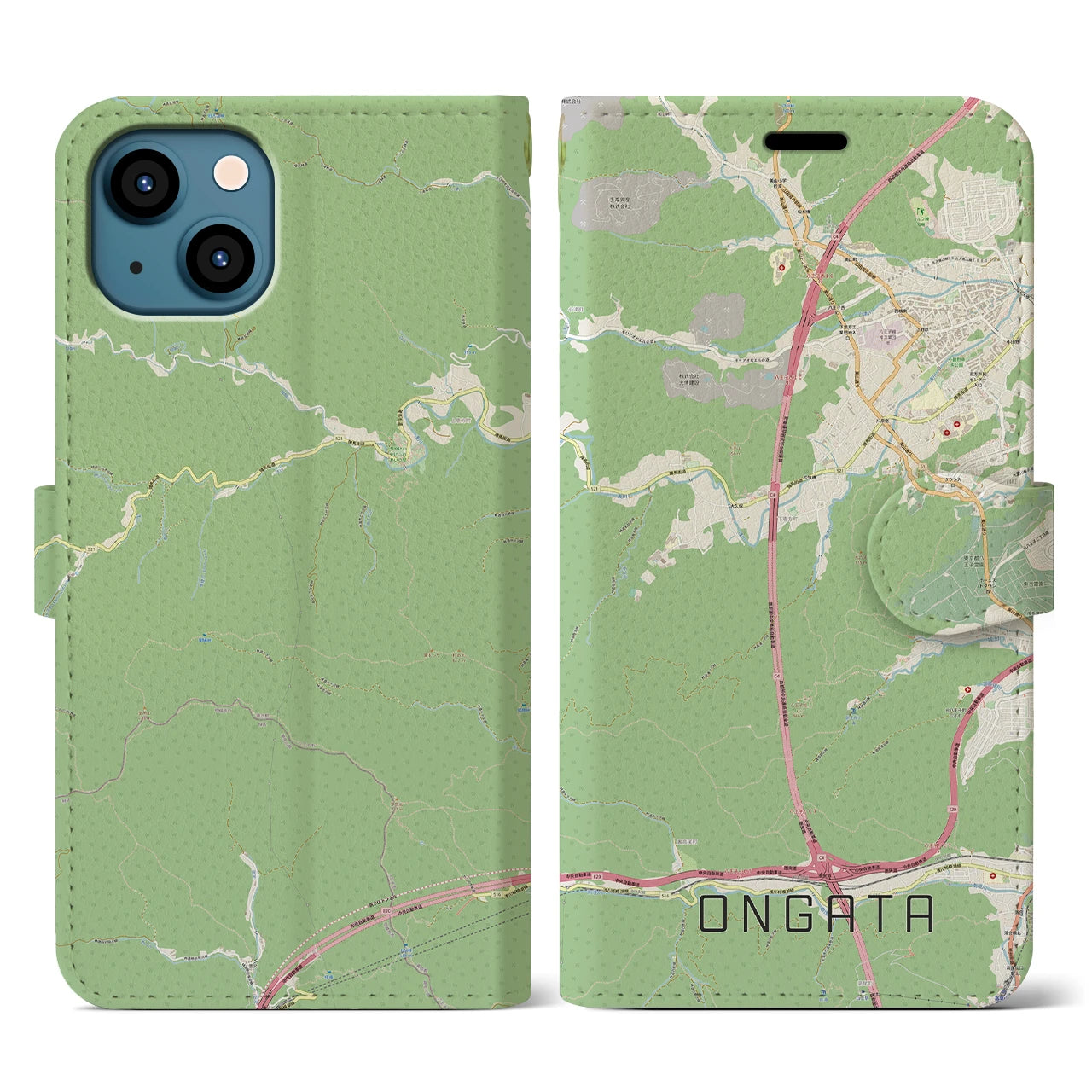 【恩方(東京都)】地図柄iPhoneケース(手帳タイプ)ナチュラル・iPhone 13 用