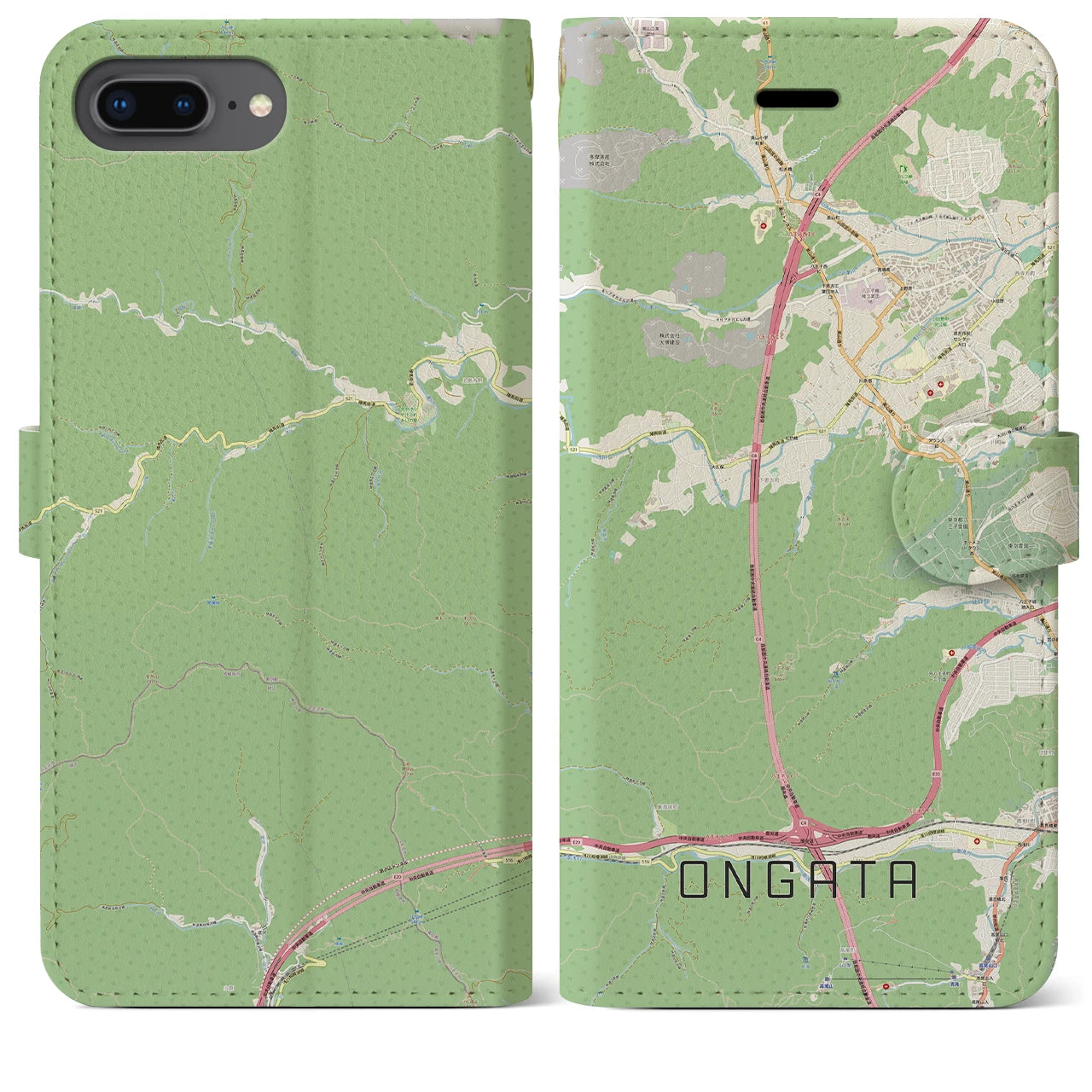 【恩方(東京都)】地図柄iPhoneケース(手帳タイプ)ナチュラル・iPhone 8Plus /7Plus / 6sPlus / 6Plus 用