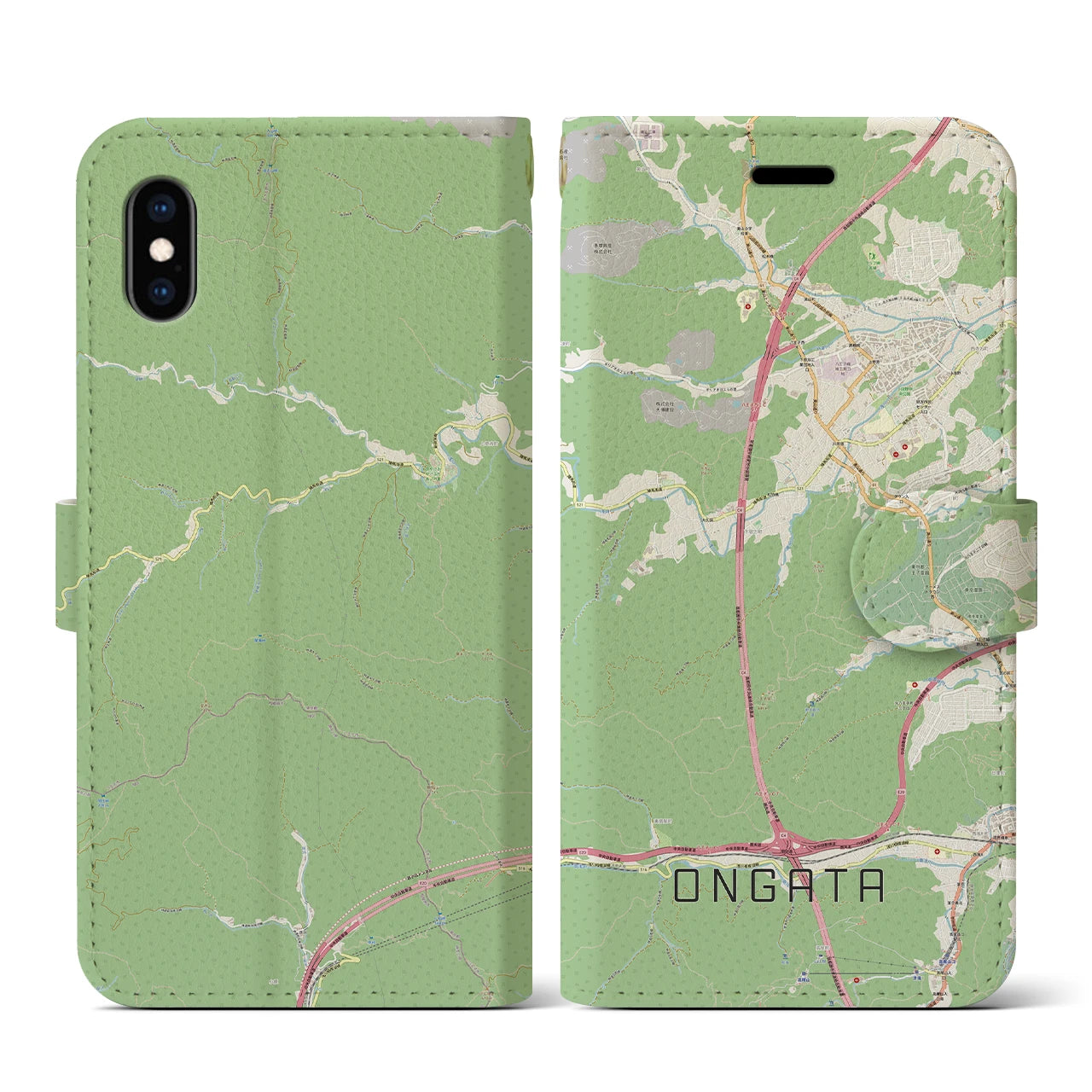 【恩方(東京都)】地図柄iPhoneケース(手帳タイプ)ナチュラル・iPhone XS / X 用