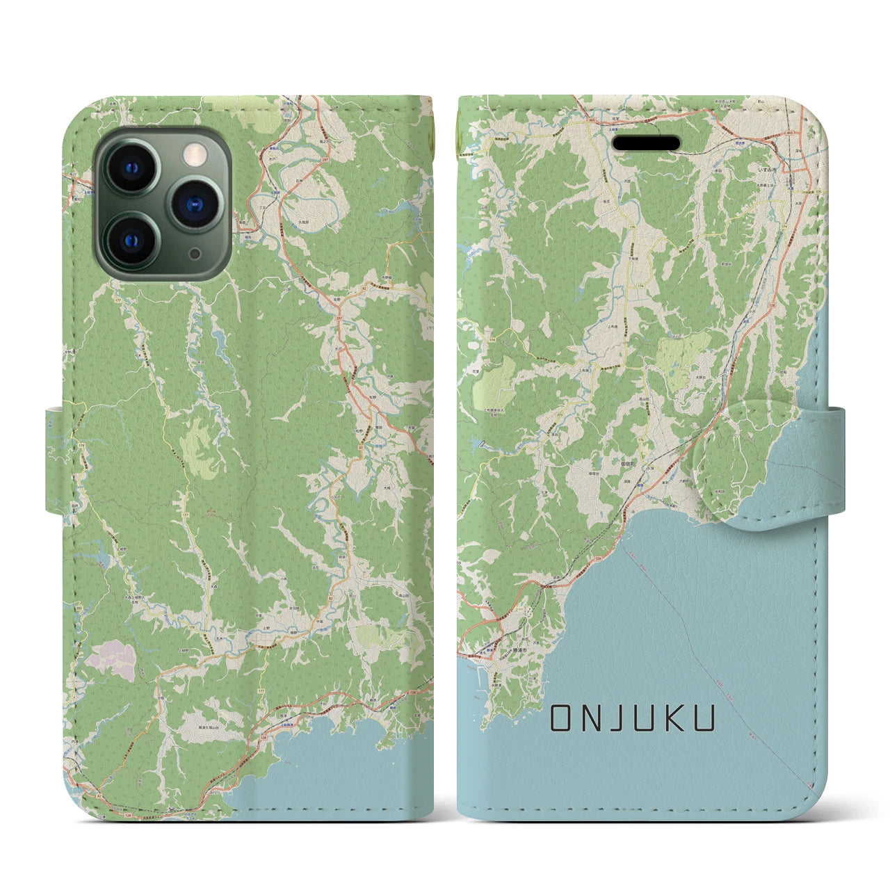 【御宿(千葉県)】地図柄iPhoneケース(手帳タイプ)ナチュラル・iPhone 11 Pro 用