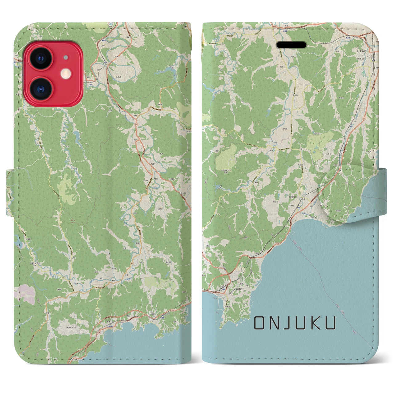 【御宿(千葉県)】地図柄iPhoneケース(手帳タイプ)ナチュラル・iPhone 11 用
